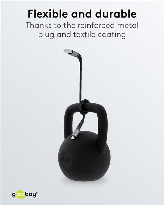 Produktbild Goobay Lightning auf USB-A Textilkabel mit Metallsteckern (space grau/silber) 1 m, 1 m, Schwarz-Grau (1 m, USB 2.0)