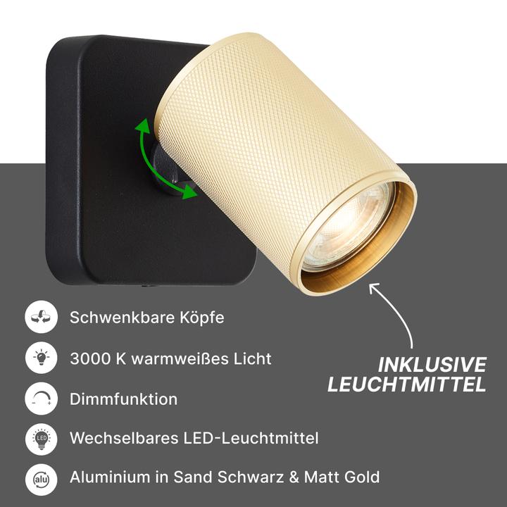 Produktbild Brilliant Marty LED Wandspot sand schwarz/matt gold (345 lm, GU10)