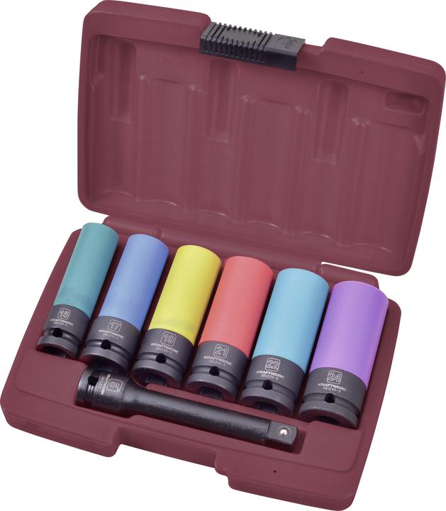 Produktbild Kraftwerk Alufelgen-Schlagstecknuss-Satz 1/2 7-teilig (18 mm, 22 mm, 24 mm, 15 mm, 23 mm, 20 mm, 16 mm, 21 mm, 19 mm, 17 mm)