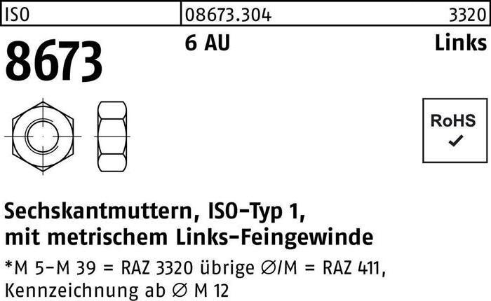 Productafbeelding Zeskantmoer ISO 8673 links M 8 x 1 6 Vrij snijdend staal (M8)