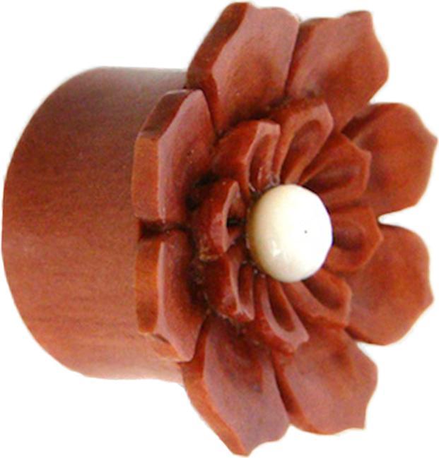Star Piercing Flared Plug Blume mit Perle aus Sawo Holz (ohne Messing, Organisch)