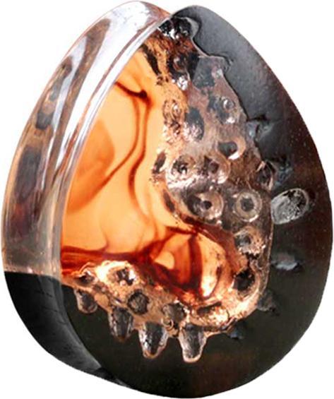 Star Piercing Flared Plug Tropfen Flammen Epoxy orange aus Ebenholz (ohne Messing, Organisch)
