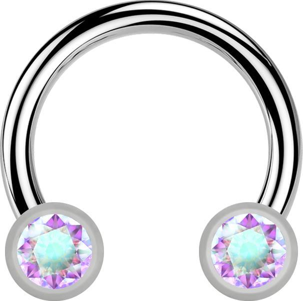 Actual product image Star Piercing Micro Threadless Circular Barbell silber mit zwei Zylindern silber front Kristall multicolor (without brass, Titanium G23)