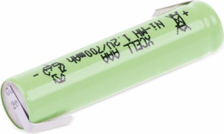 Actual product image XCell NiMH battery, industrial cell, micro, Z-solder tag, 43x10mm, 1.2V/700mAh (AAA, 700 mAh)