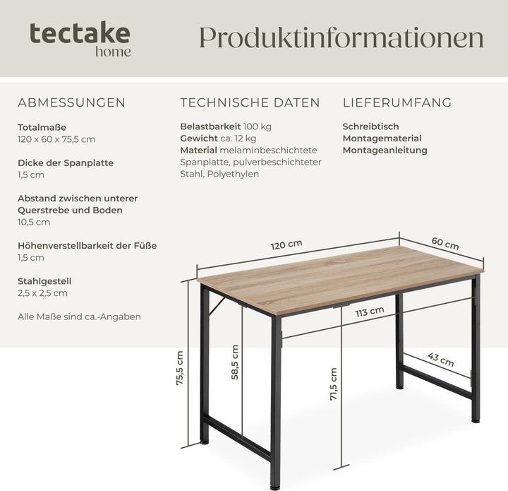 Immagine prodotto tectake Jenkins (120 x 50 x 75,5 cm)