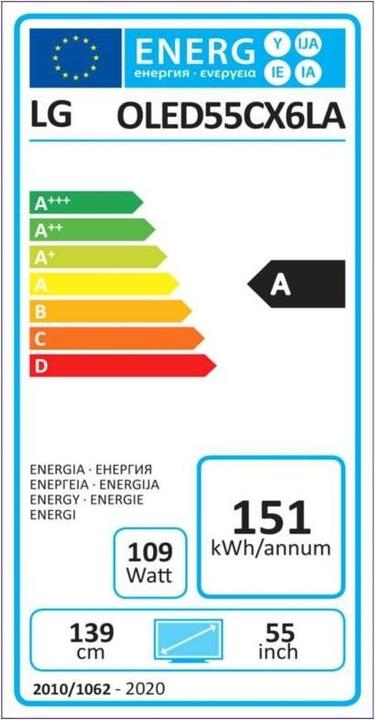 Etichetta energetica LG OLED55CX (55", OLED, 4K, 2020)