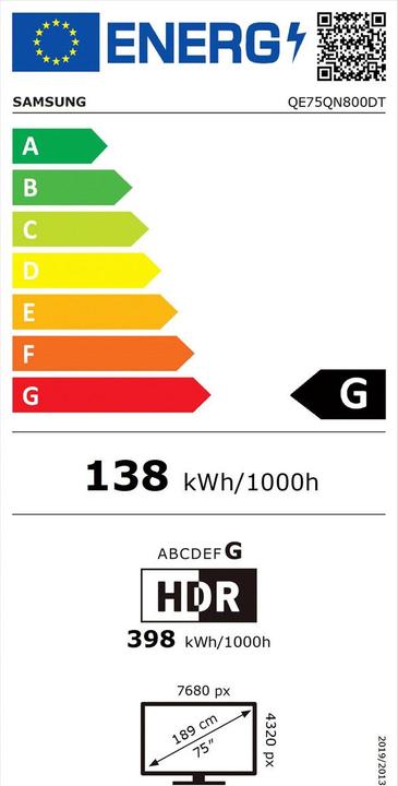 Energy Label Samsung QE75QN800D (75", QN800D, NeoQLED, 8K, 2024)