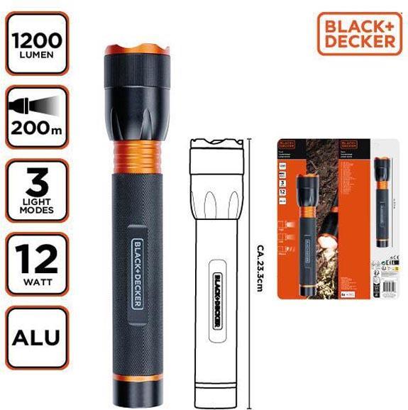 Black & Decker Torcia LED 12W 1200Lm 200m di proiettore (233 cm)