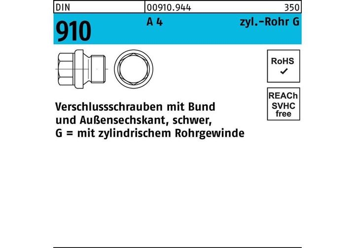 Produktbild SanDisk DIN 910 Verschlussschraube VG 1 1/2"" Edelstahl A4 blank ASK mit Bund (5 Schrauben pro Stück)