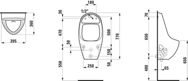Produktbild Laufen Tamaro-S Absauge-Urinal, L/B/H: 395/360/770 mm, mit Annährungselektronik, für Batterie 6V