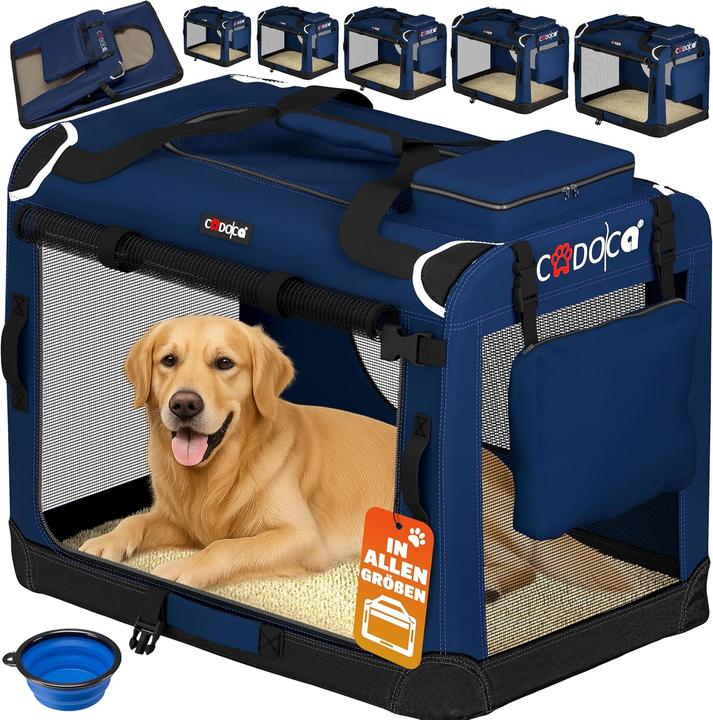 Cadoca Faltbare Hundetransportbox XXXL mit Tragegriff extra Tasche und Autogurtlasche (Cane, Lavabile, Pieghevole, Traspirante)