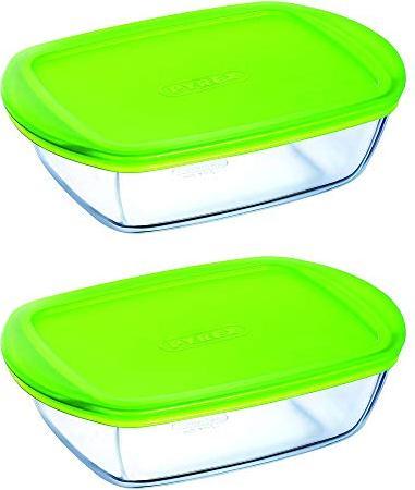 Immagine prodotto Pyrex Dajar Contenitore in vetro con coperchio Cook & Store Rectangular, vetro, trasparente/verde (1.10 l)