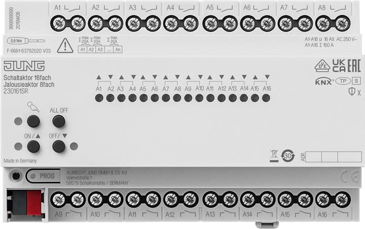 Actual product image JUNG 230161SR KNX 16f. KNX shutter switching actuator (Switch actuator)