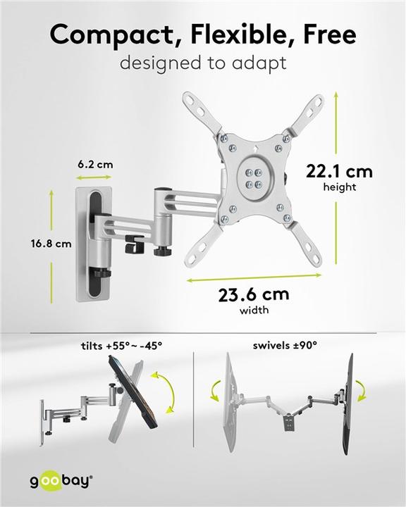 Produktbild Goobay TV-Wandhalterung Caravan FULLMOTION M, Silber (Wand, 43", 15 kg)