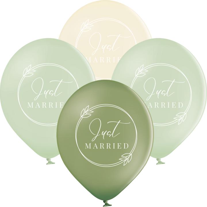 Produktbild bonacker ballonversand Just Married Ballons Boho green - Premium-Qualität aus Naturkautschuk (25 x)