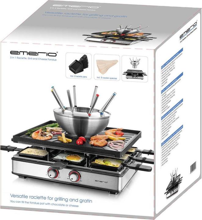 Image du produit Emerio Gril à raclette,8 poêlons,plaque de gril,fondue
