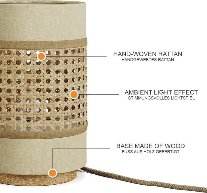Actual product image Vicco Table lamp Morten, Rattan/cream, 17.5 x 26.5 cm (E27)