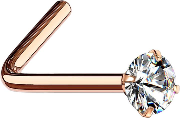 Star Piercing Nasenstecker gewinkelt rosegold runder Kristall silber gefasst (Chirurgenstahl 316L)