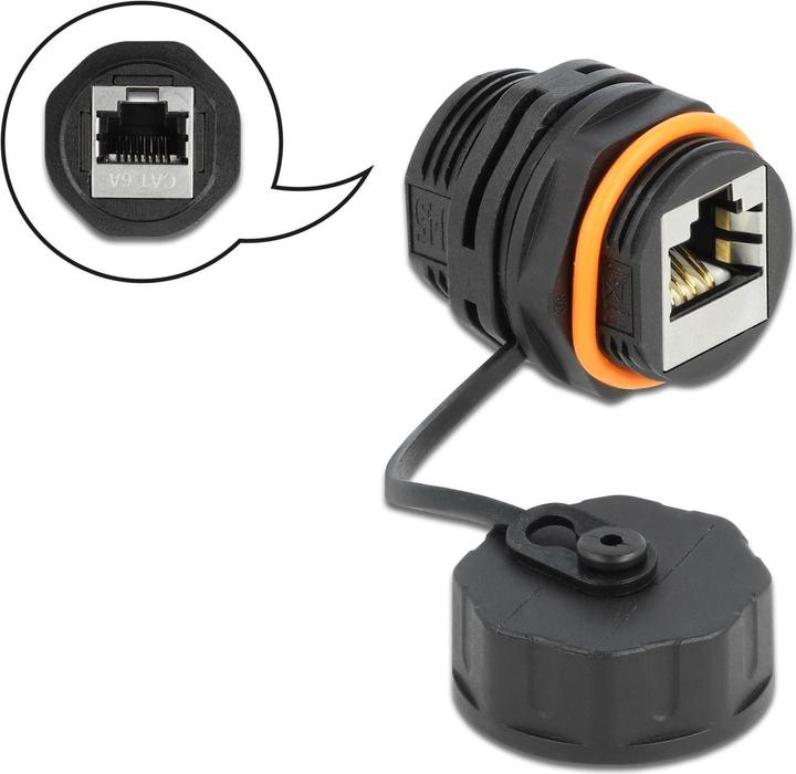 Delock RJ-45 coupler, Cat.6A, orange, waterproof, cap 1 piece (Network coupling)