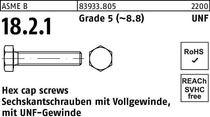Actual product image Hexagon head screw R 83933 w.UNF thread VG 5/16 x 5/8 Grade 5 (8.8) (100 Screws per piece)