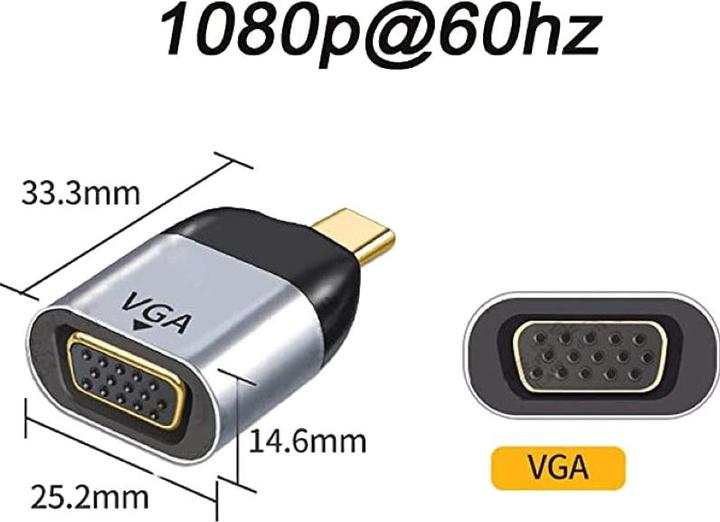 Immagine prodotto Hermex Cavo adattatore da USB-C a VGA Trasmettitore per monitor 1080p 60Hz m/w (USB-C, VGA, 3.33 cm)