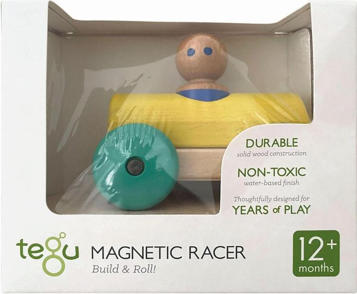 Tegu Magnetic Wooden Building Blocks Baby Racing Car Yellow Green