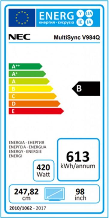 Label énergétique NEC MultiSync V984Q (3840 x 2160 pixels, 98")