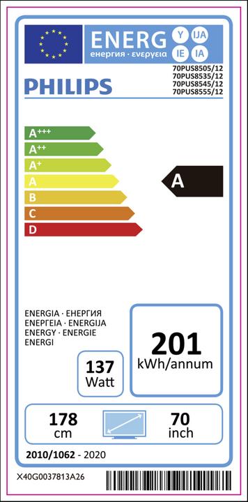 Energie-Label Philips 70PUS8535/12 (70", LCD, 4K, 2021)