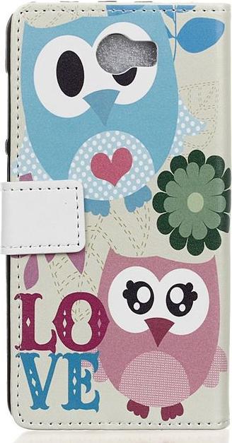 Produktbild MU Style Leder Flip Case mit Süsse Eulen und Love Schriftzug (Huawei Y6 II Compact)