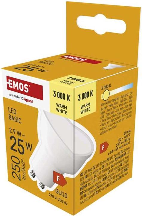 Emos LED Lampe Basic MR16 / GU10 / 2,9 W (25 W) / 250 lm / Warmweiss (GU10, 2.90 W, 250 lm, 1 x, F)
