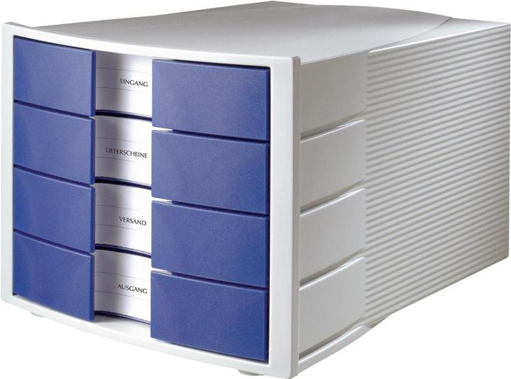 Produktbild Han Schubladenbox IMPULS, 4 Schübe, Gehäuse: lichtgrau Schubladen: blau, aus Polystyrol, auswechselbare (C4)