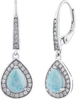 Silvego BRISA Sterling Silver Earrings with Genuine Larimar and Brilliance Zirconia JJJ1141ELR