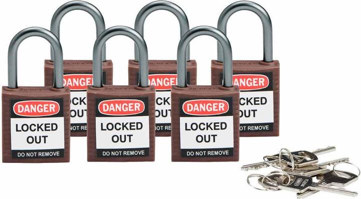 Produktbild Brady kompaktes Sicherheitsschloss Nylon, Braun, 25mm Bügelhöhe, 4,7mm Aluminium-Schliessbügel (Key