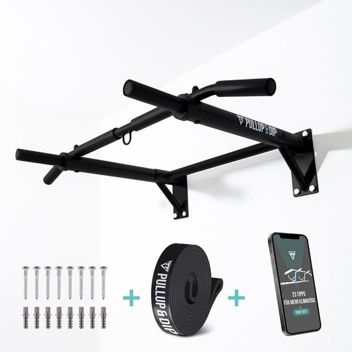 Actual product image Pullup & Dip Klimmzugstange Wand inkl. Klimmzug Band + Schrauben