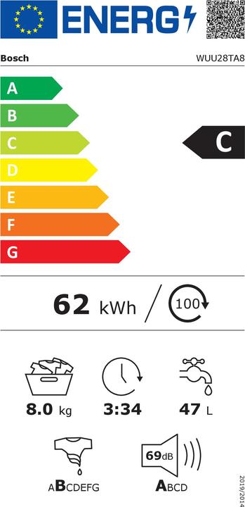 Etichetta energetica Bosch Hausgeräte WUU28TA8 (8 kg, A sinistra)