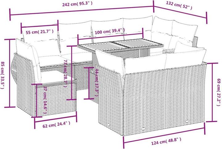 Produktbild VidaXL Gartenmöbel Sofa Garnitur Gartengarnitur Garten Sitzgruppe 9-tlg. Beige