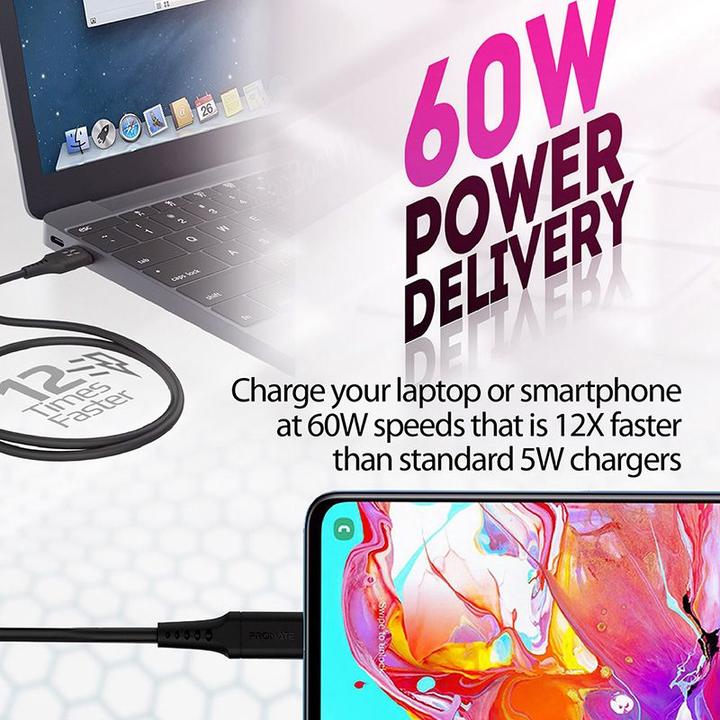 Actual product image ProMate PowerLink-CC200 Black USB-C Cable (2 m, 60 W)