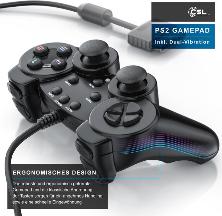 Immagine prodotto CSL Controller PlayStation, Gamepad PS2 con doppia vibrazione (effetto rumble), precisione e comfort (PS2)