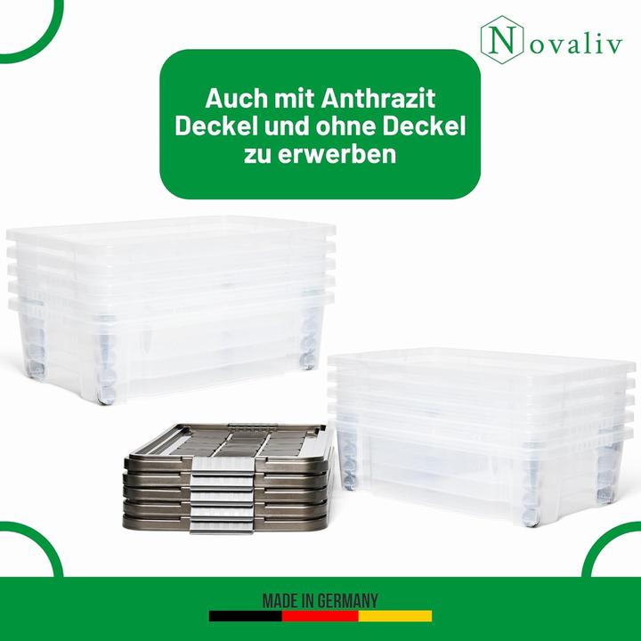 Produktbild Novaliv Unterbett Aufbewahrungsbox mit Rollen Deckel 28L transparente Nestbar stapelbare Clipverschl (28 l)