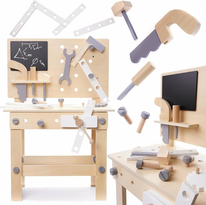 Ikonka Holzwerkstatt mit Werkzeugen auf einem Tisch DIY-Set