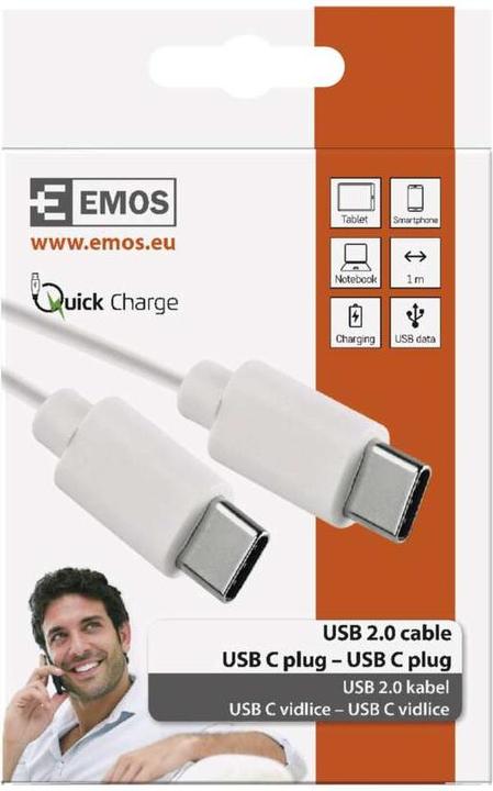 Produktbild Emos USB Kabel 2.0 C Stecker - USB 2.0 C Stecker 1m, weiss (1 m, USB 2.0, 60 W)