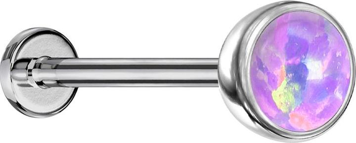 Actual product image Star Piercing Micro Threadless Labret silver hemisphere with opal violet (Titanium G23, without brass)