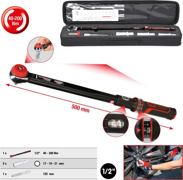 Produktbild KS Tools 1/2 ERGOTORQUE 40-200 Drehmomentschlüssel-Satz 5-tlg (1/2", 40 Nm, 200 Nm)