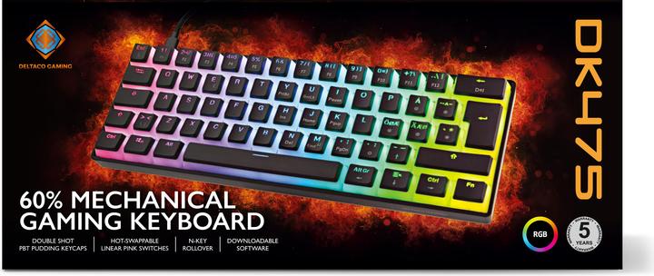 Actual product image Deltaco DK475 Mechanical 60% Keyboard, Pudding Keycaps, Hot swap (CH, Cable)