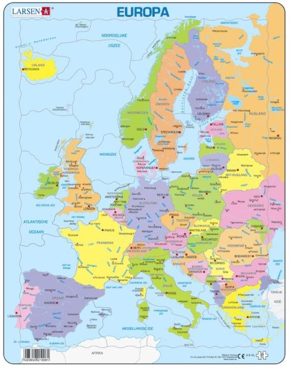 Productafbeelding Larsen A8 Europa Politieke Kaart voor Jongere Kinderen, Nederlandse Editie, 37-Doosloos Dienblad & Kader Ji (37 onderdelen)
