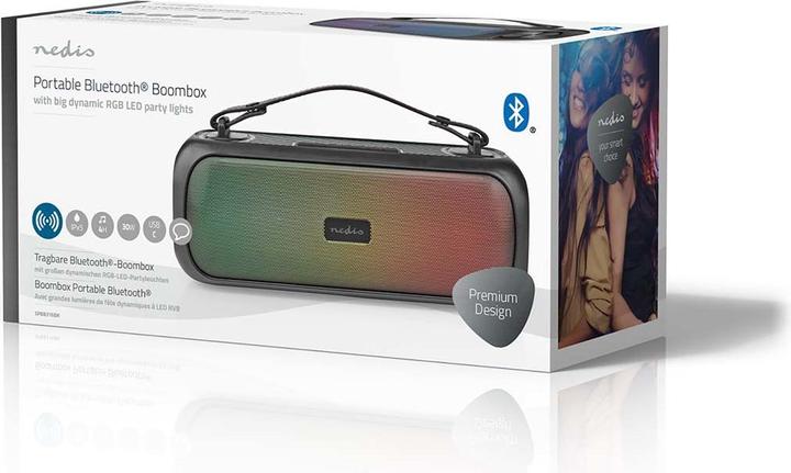 Immagine prodotto Nedis Bluetooth® Party Boombox 4,5 ore 2,0 30 W Riproduzione multimediale: AUX/USB Collegabile IPX5 (4.50 h, Corrente elettrica)