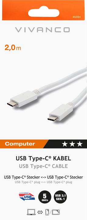 Actual product image Vivanco kabelis USB-C - USB-C 2m EMark (45354) (2 m, USB 3.2 Gen 1)