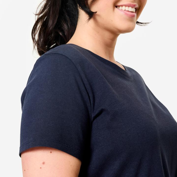 Image du produit Domyos Tee-shirt en coton col rond femme, bleu foncé (3XL)