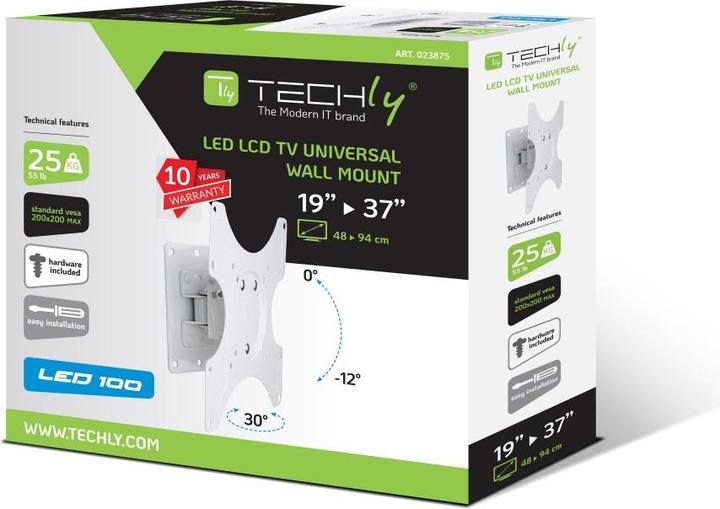 Immagine prodotto Techly Supporto a parete inclinabile (Muro, 37", 25 kg)
