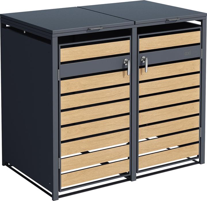 Axi Lucas Mülltonnenbox Metall Anthrazit/Holzoptik 2x 240L